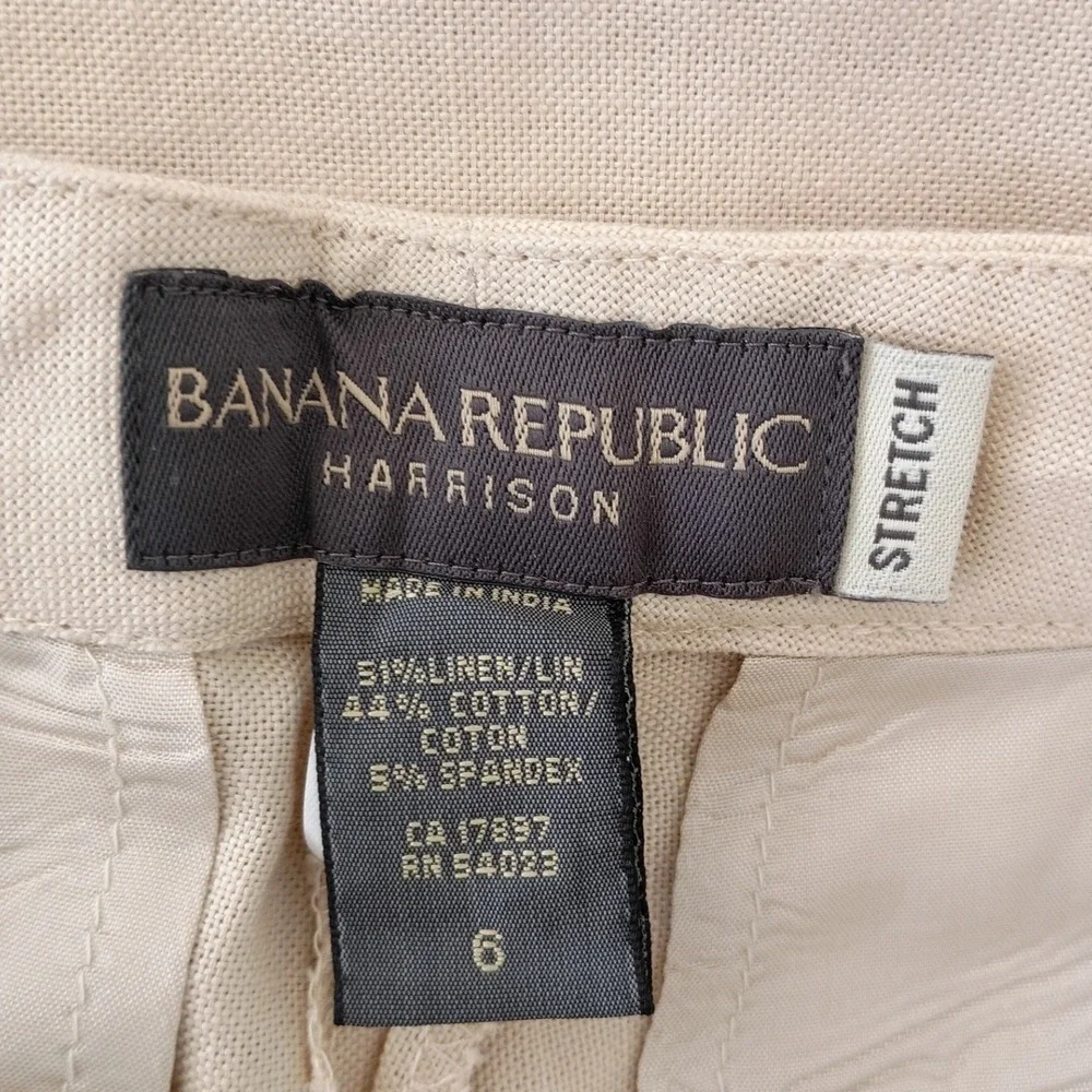 Banana Republic Harrison Linen Blend Wide Leg‎ Pants Beige 6 W28x33 NWOT $150